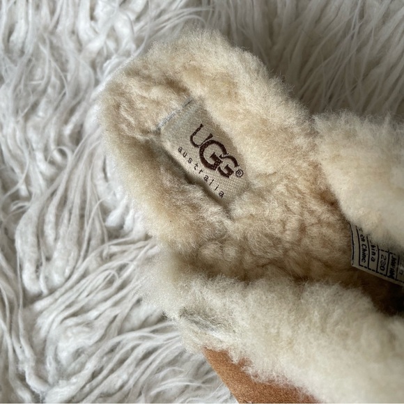 UGG Kalie Chestnut Suede Y2K Sheepskin Lined Wood Sole Mule Clogs 5426 Size 6 - Picture 7 of 11